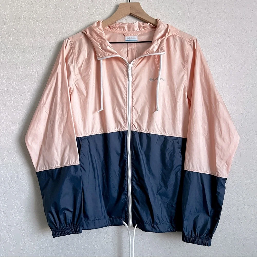 Columbia Flash Forward Windbreaker Hoodie Full Zip Lightweight Pale Pink Navy M - Picture 2 of 10